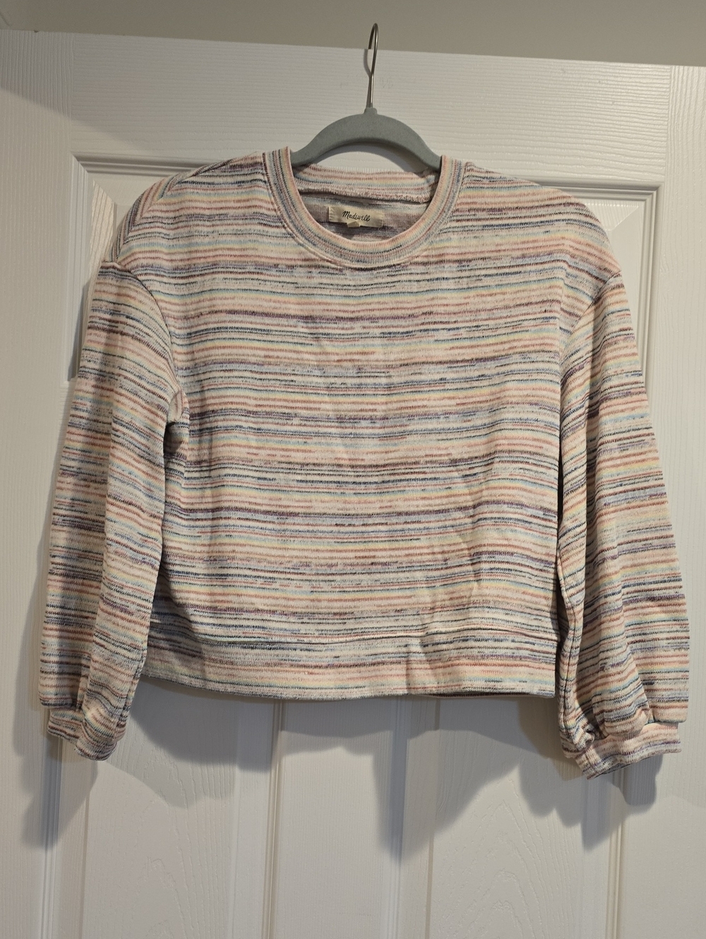Madewell Cropped Pastel Striped Crewneck Sweatshirt